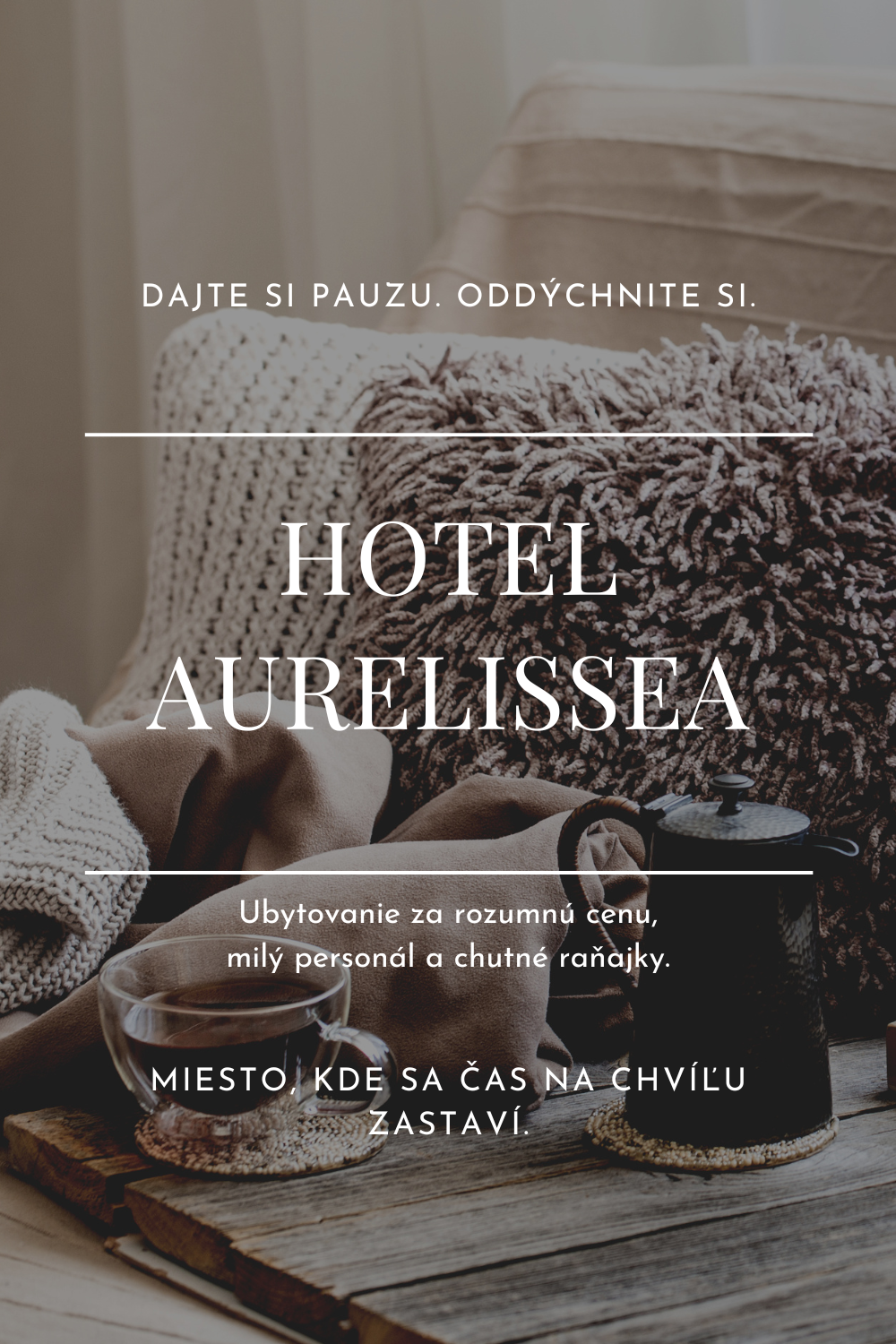 Domov biely text na fotke penzión s raňajkami promo grafika na pinterest